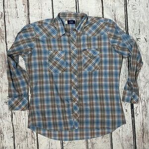 Vintage Wrangler Plaid Rockabilly Cowboy Rancher Plaid Western Shirt